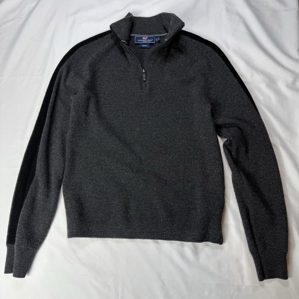 Vineyard Vines Aspen Ski Mens S Quarter Zip Sweater 100% Merino Wool Grey Black